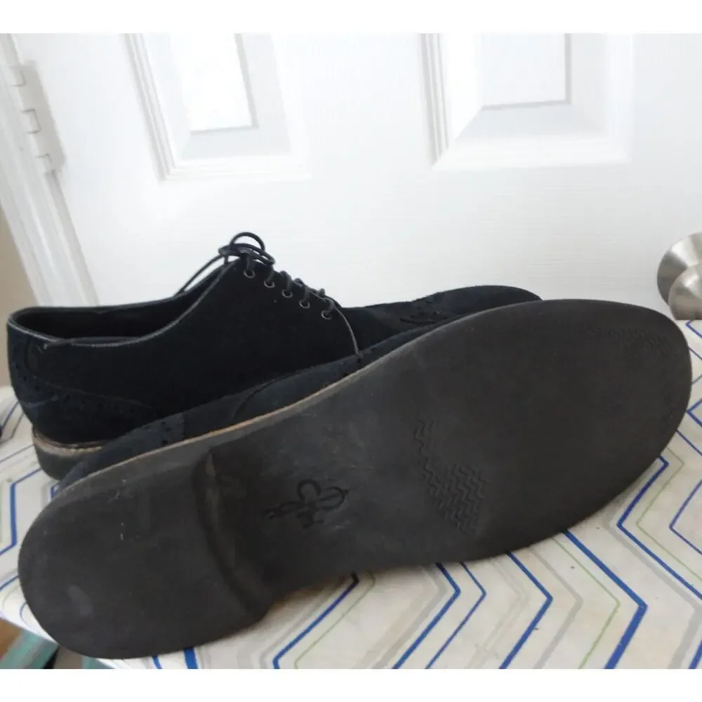 Cole Haan Black Suede Leather Oxfords Wingtip Men 12 Brogue Business Casual Work
